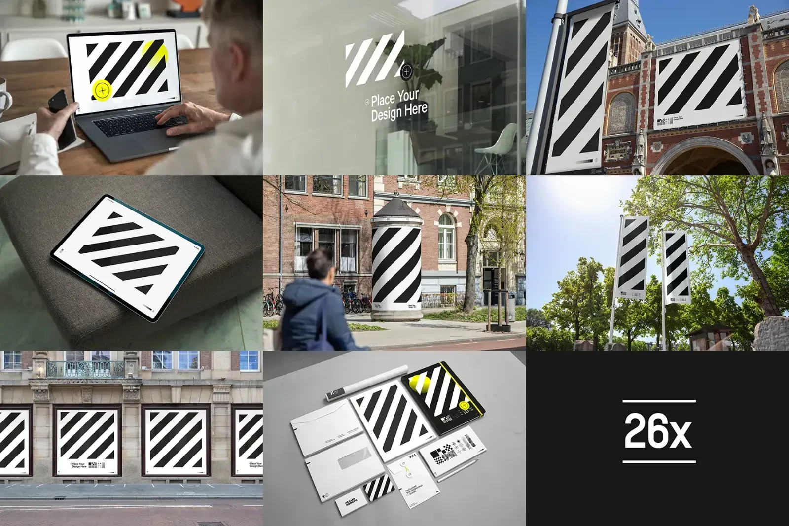 Curated full branding mockup bundle. A complete mockup bundle for all your presentations. Including device mockup, poster mockup, billboard mockup, totebag mockup, stationary mockup and many more. Save time and save money with with this presentation-ready branding mockup bundle!