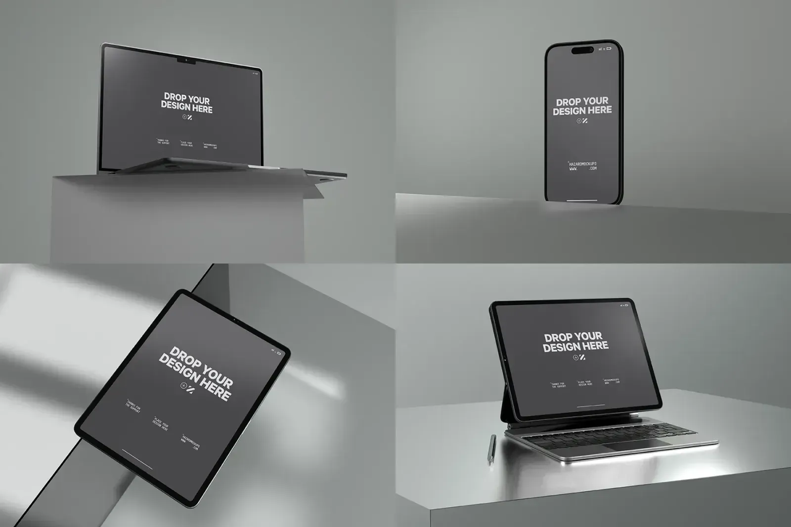 Highly adjustable mockup bundle with newest Apple Phone, Tablet and Laptop devices. Perfect to present your digital UX and UI projects in all possible screens and dimensions.