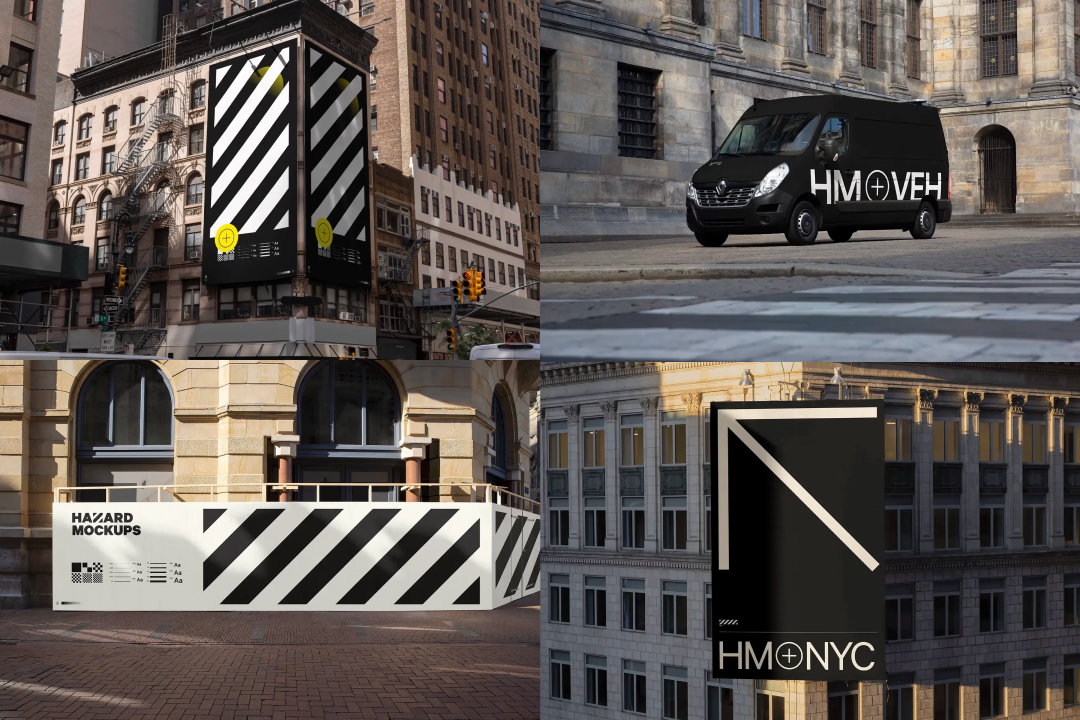 This out of home mockup set is the perfect start for your new project. Display your design in a curated set of premium mockups. Perfect to show the range of your design in different settings. Combine a van mockup, billboard mockup, hoarding mockup and vertical banner mockup to fully display your design project.