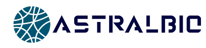 Logo with a teal circular geometric design on the left and dark blue text 'ASTRALBIC' on the right.