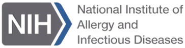 Logo of the National Institute of Allergy and Infectious Diseases featuring the abbreviation NIH with a blue arrow.