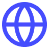 Blue globe icon showing a simplified world map with longitude and latitude lines.
