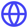 Blue globe icon showing a simplified world map with longitude and latitude lines.