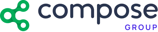 Compose Group International logo with abstract blue three-ring symbol to the left of the word 'compose' in lowercase and 'GROUP INTERNATIONAL' in uppercase below it.