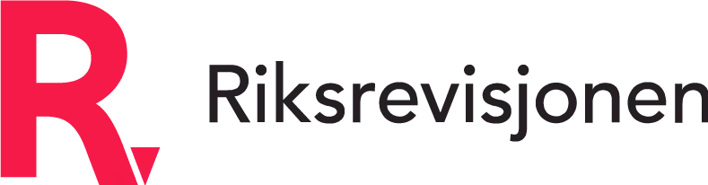 Riksrevisjonen logo with a large red uppercase R followed by the word 'Riksrevisjonen' in black text.