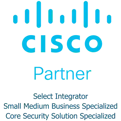 Cisco Partner logo with text highlighting small, medium business, and core security specialization.