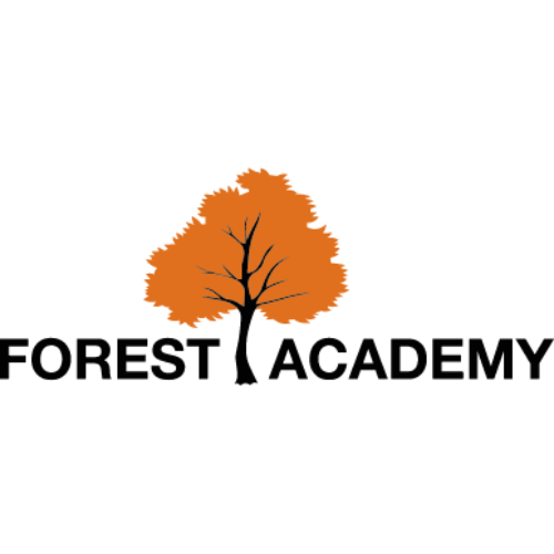 Logo with an orange tree above the words Forest Academy in black text.