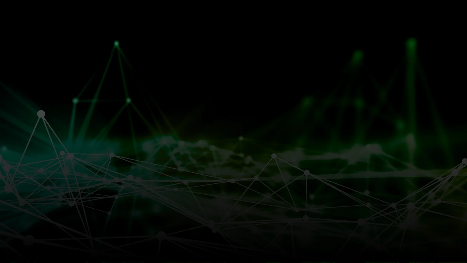 Abstract network pattern with connected nodes and lines glowing in green on black background.