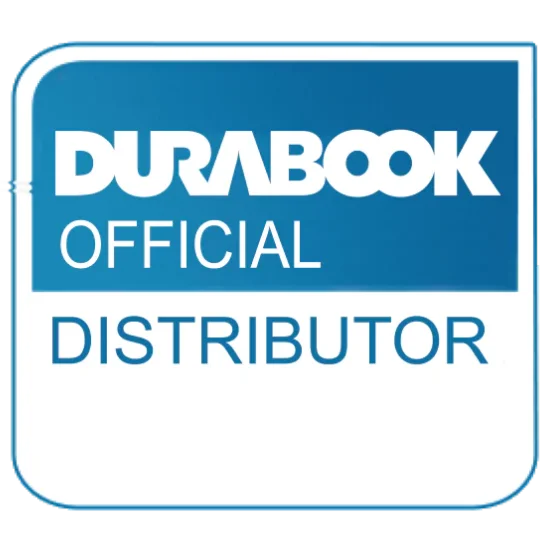 Durabook official distributor badge with white and blue stylized text in a rounded square.