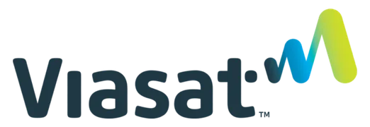 Viasat company logo with stylized blue and green wave symbol to the right of text.