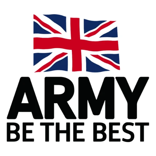 British flag above bold text reading ARMY BE THE BEST.