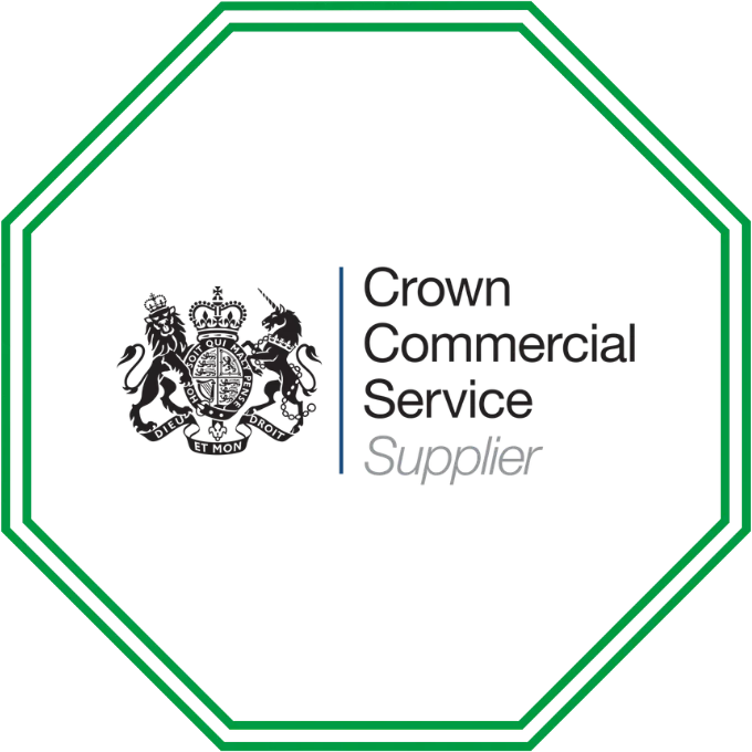 Crown Commercial Service Supplier logo featuring a royal coat of arms and text.