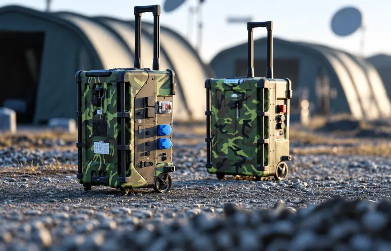 Viasat security solutions Two camouflage-patterned rugged mobile power stations