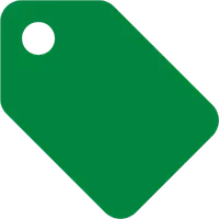 Green price tag icon with a circular hole near the top left corner.