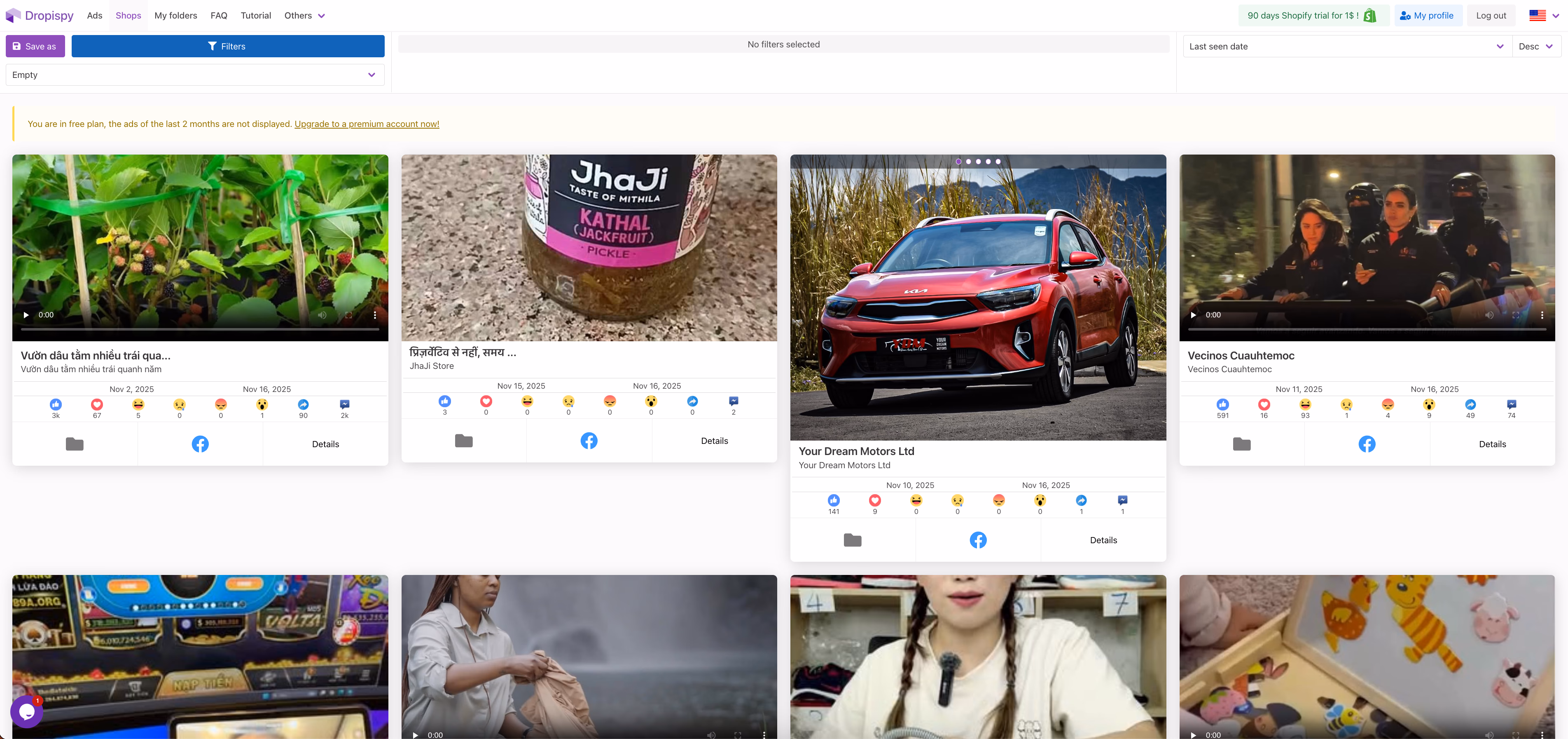 dropspy dashboard with adverts