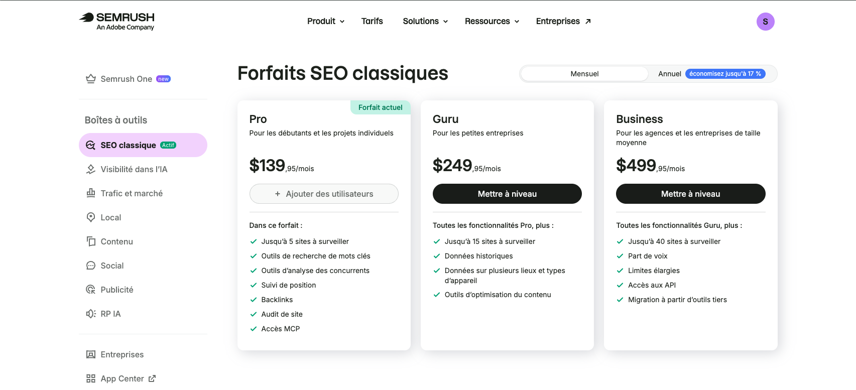 semrush's pricing