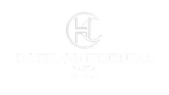 Logo de l'Hôtel Continental Bastia avec trois étoiles.