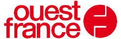 Logo rouge Ouest France avec un cercle stylisé à droite.