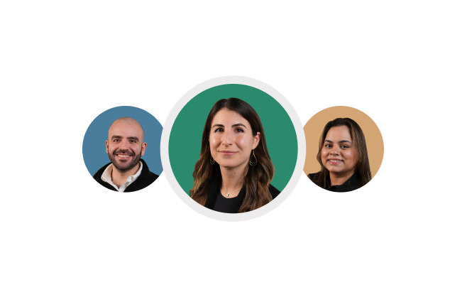 Three Alternative Payments support team members in circular profile photos on a dark background.
