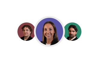 Three Alternative Payments sales team members in circular profile photos on a dark background.