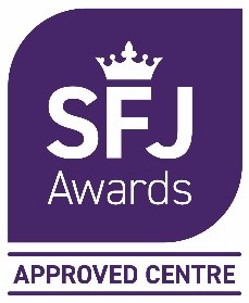 SFJ Awards Approved Centre logo with white text and crown on purple background.