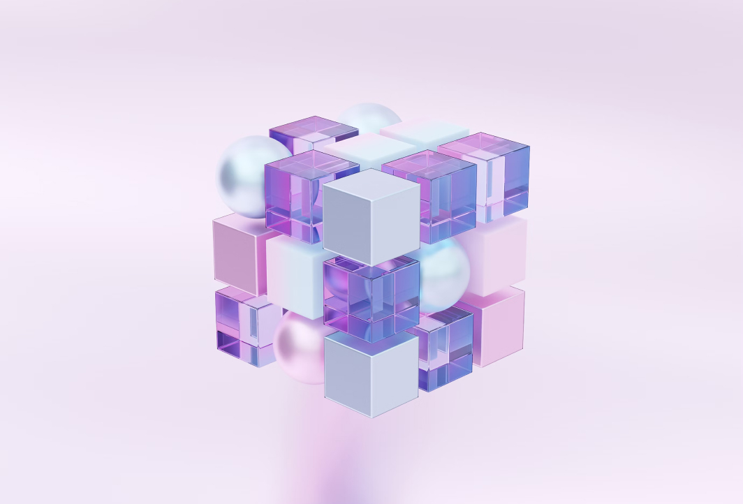 A stylized image of a cube with a pink background.