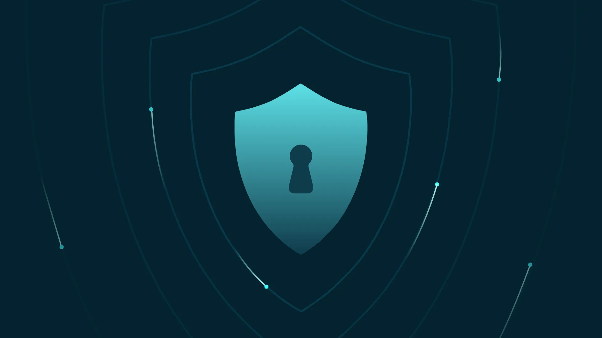 Graphic of a shield with a keyhole at the center surrounded by layered protective lines, symbolizing data security.
