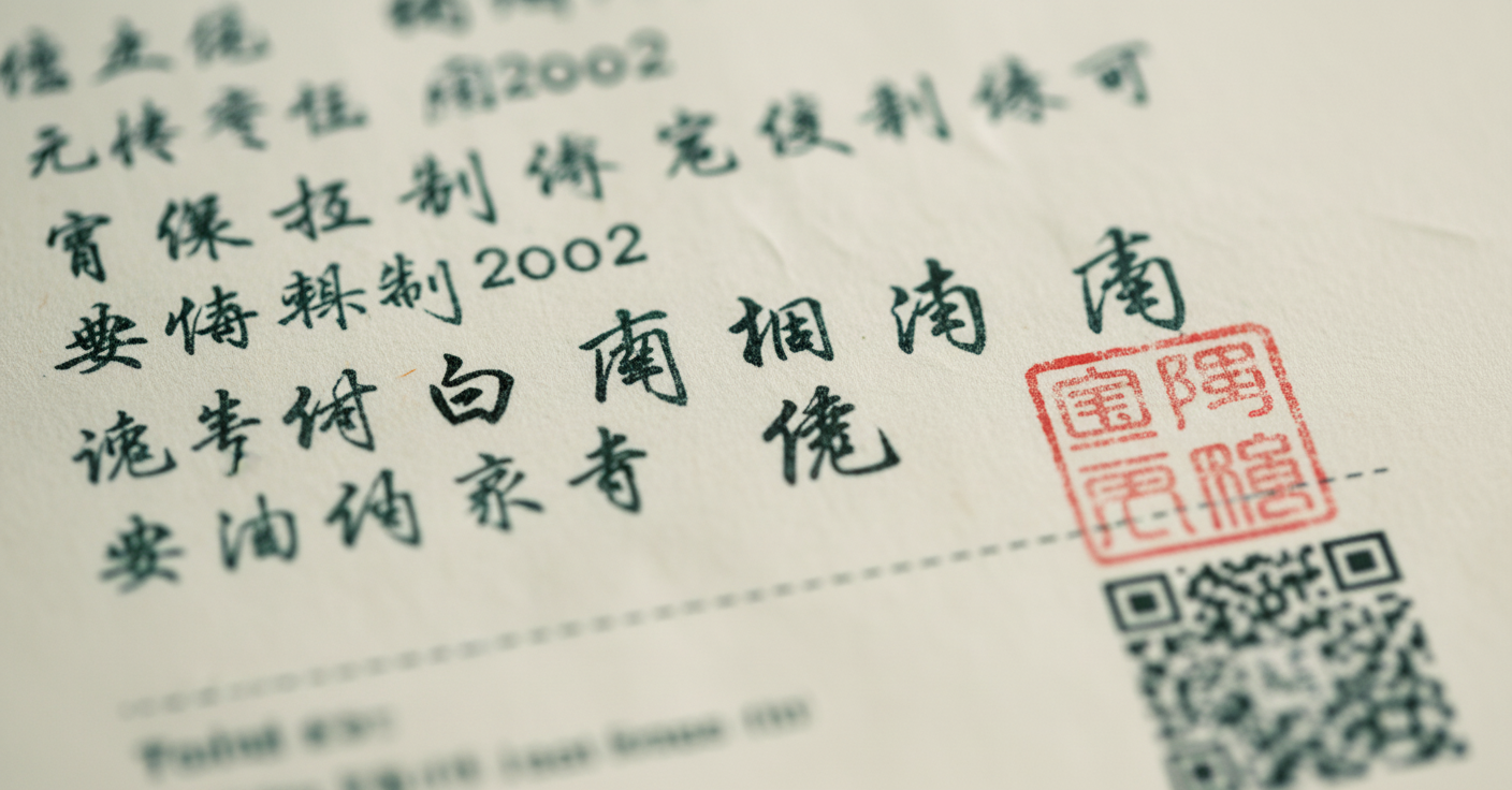 A close-up view of a handwritten Chinese fapiao receipt showing complex Chinese characters written by hand with varying stroke styles, faded thermal paper texture, an official red stamp, and a QR code. The image should emphasize the intricate nature of handwritten Chinese glyphs with their overlapping strokes and context-dependent variations. Professional document photography style with shallow depth of field focusing on the handwritten characters.