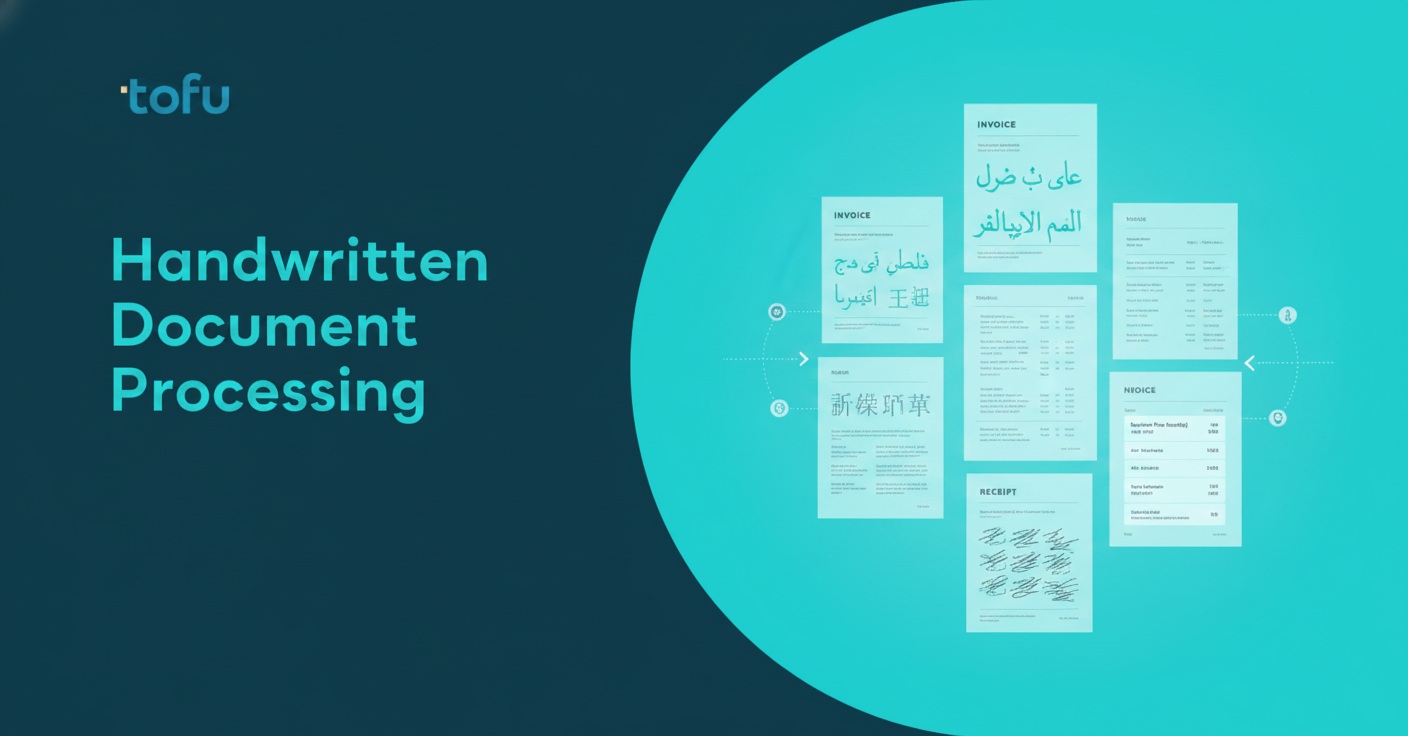 A clean, modern illustration showing diverse international business documents floating in a organized grid layout. Include receipts and invoices with various writing systems: Arabic script, Chinese characters, Thai script, Japanese kanji, Korean hangul, and handwritten notes. Each document should be partially visible, showing different scripts and writing styles. Use a soft gradient background in professional blues and greens. The style should be minimalist, technical, and professional - suitable for accounting software documentation. Include visual elements like subtle translation arrows or language recognition indicators. No text, words, or letters that are meant to be read - only stylized representations of different writing systems as visual texture.