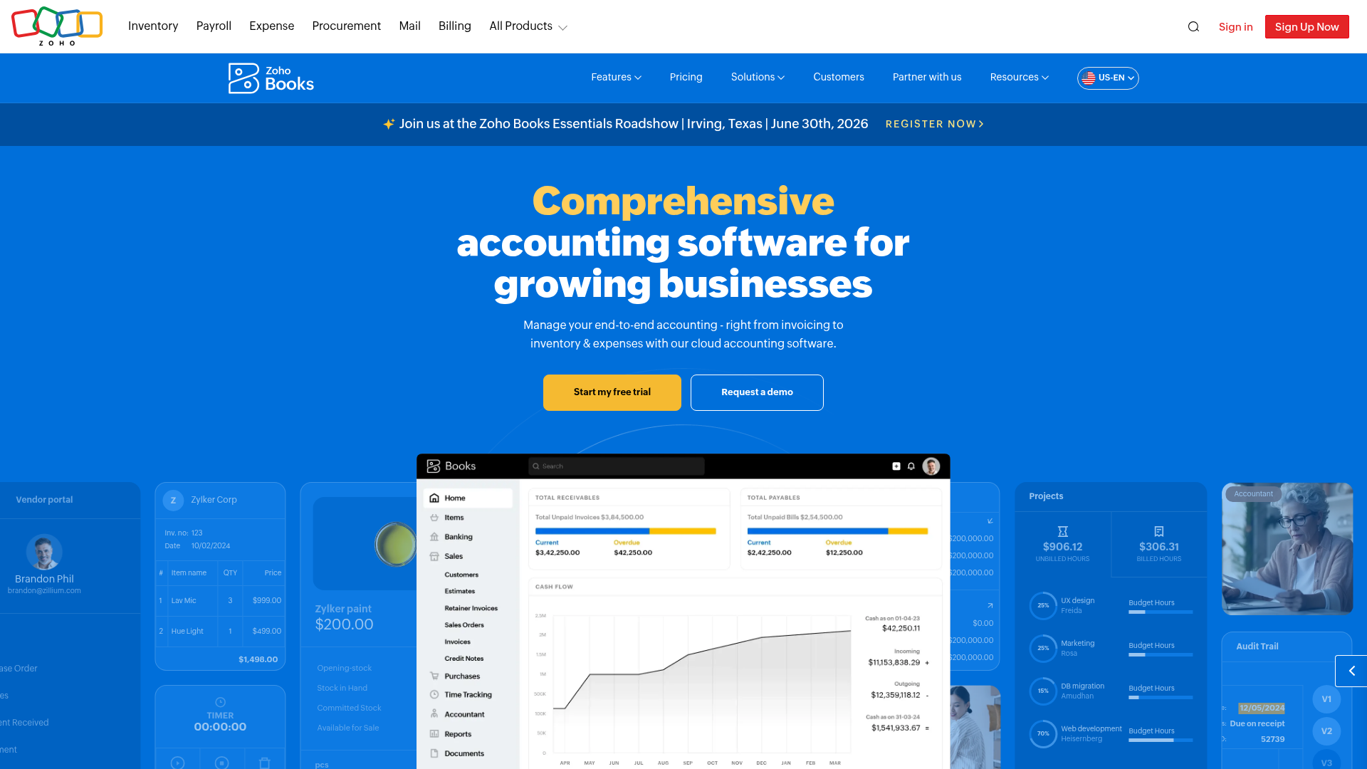 Screenshot of https://www.zoho.com/books/