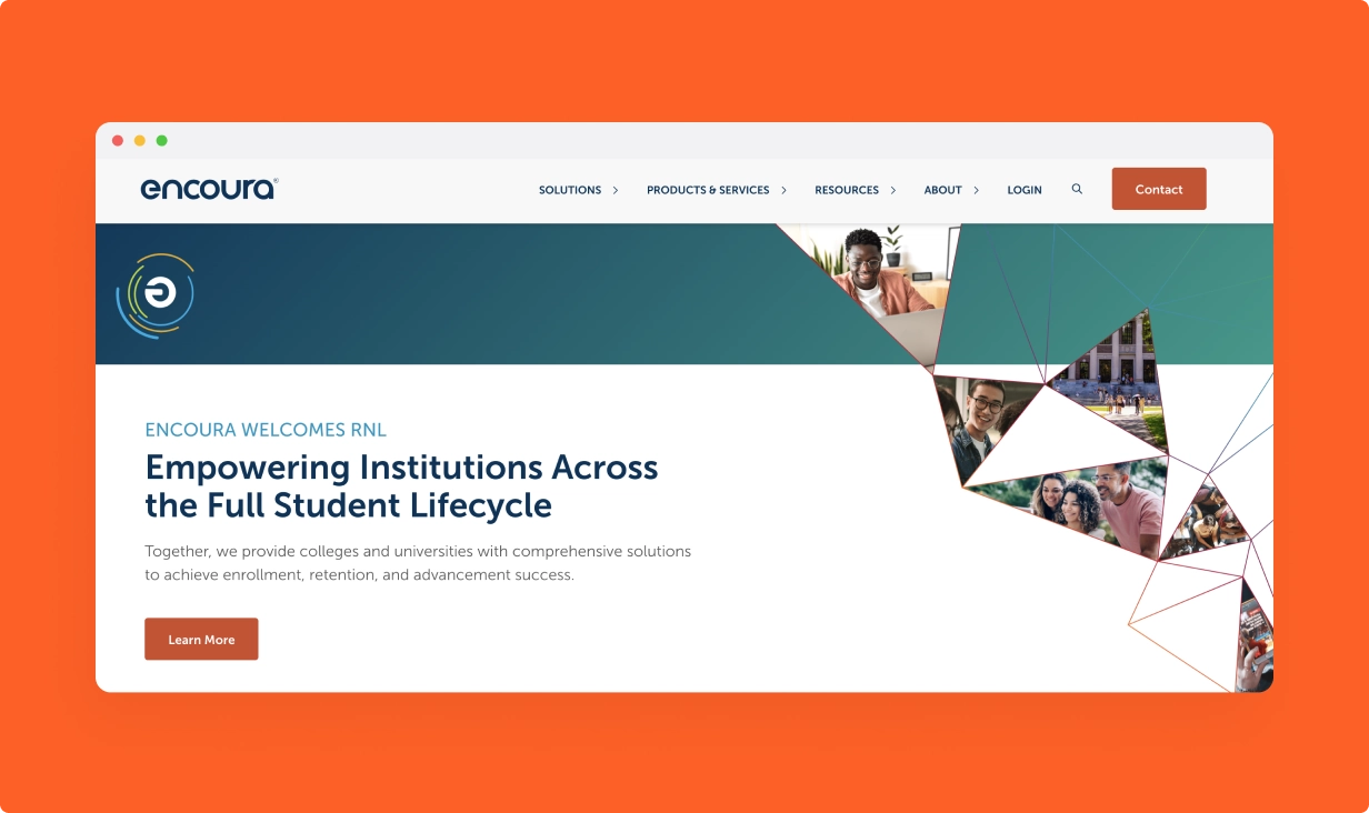 Homepage hero of Encoura website