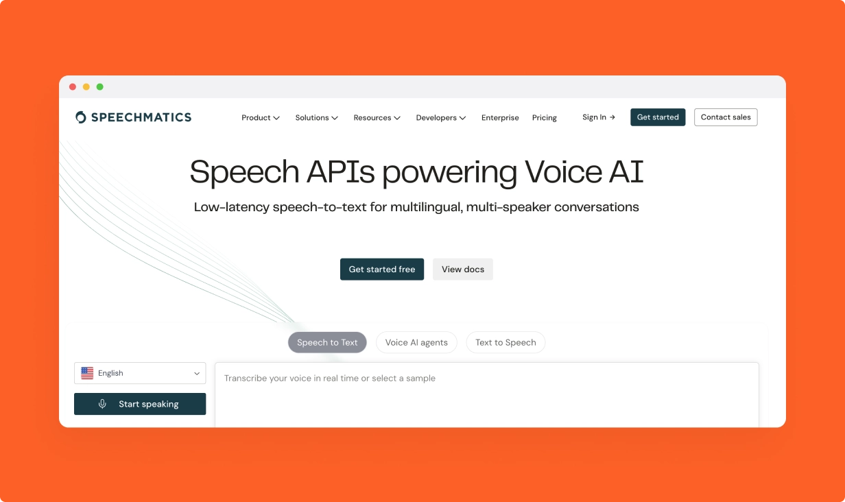 Homepage hero of Speechmatics website