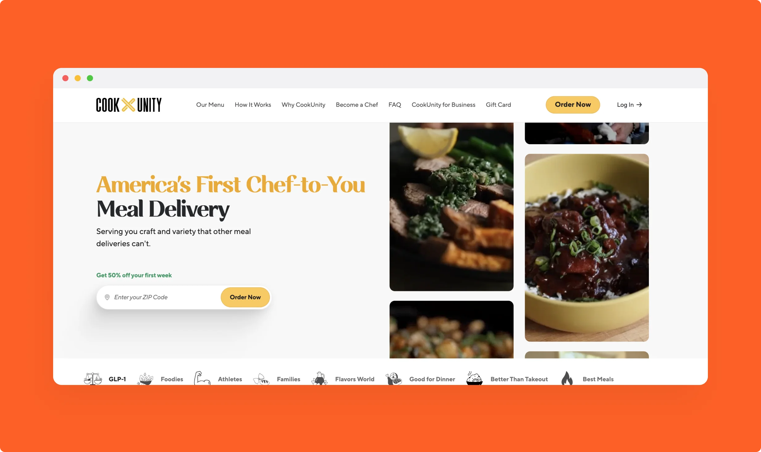 Screen of Cook Unity website hero