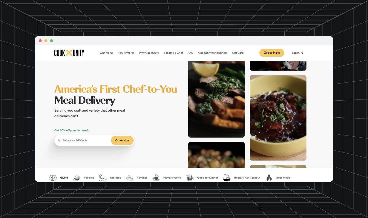 Screen of Cook Unity website hero