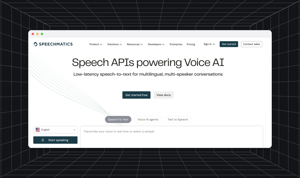 Homepage hero of Speechmatics website
