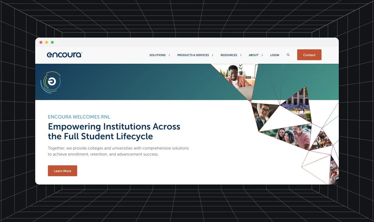 Homepage hero of Encoura website