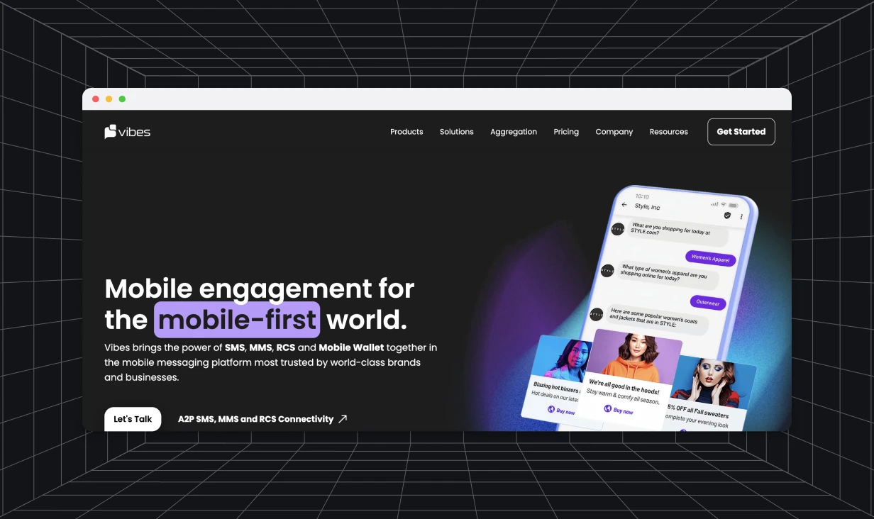 Homepage hero of Vibes platform website