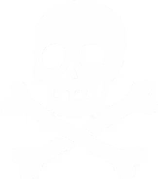 White skull and crossbones symbol on black background.