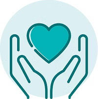 Grafik: Zwei Hände die ein Herz halten