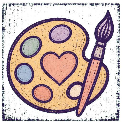 Vintage pastel artist palette and brush with distressed purple border representing art as therapy