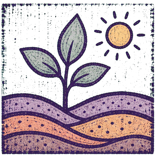 Vintage pastel sprouting plant with distressed purple border representing growth