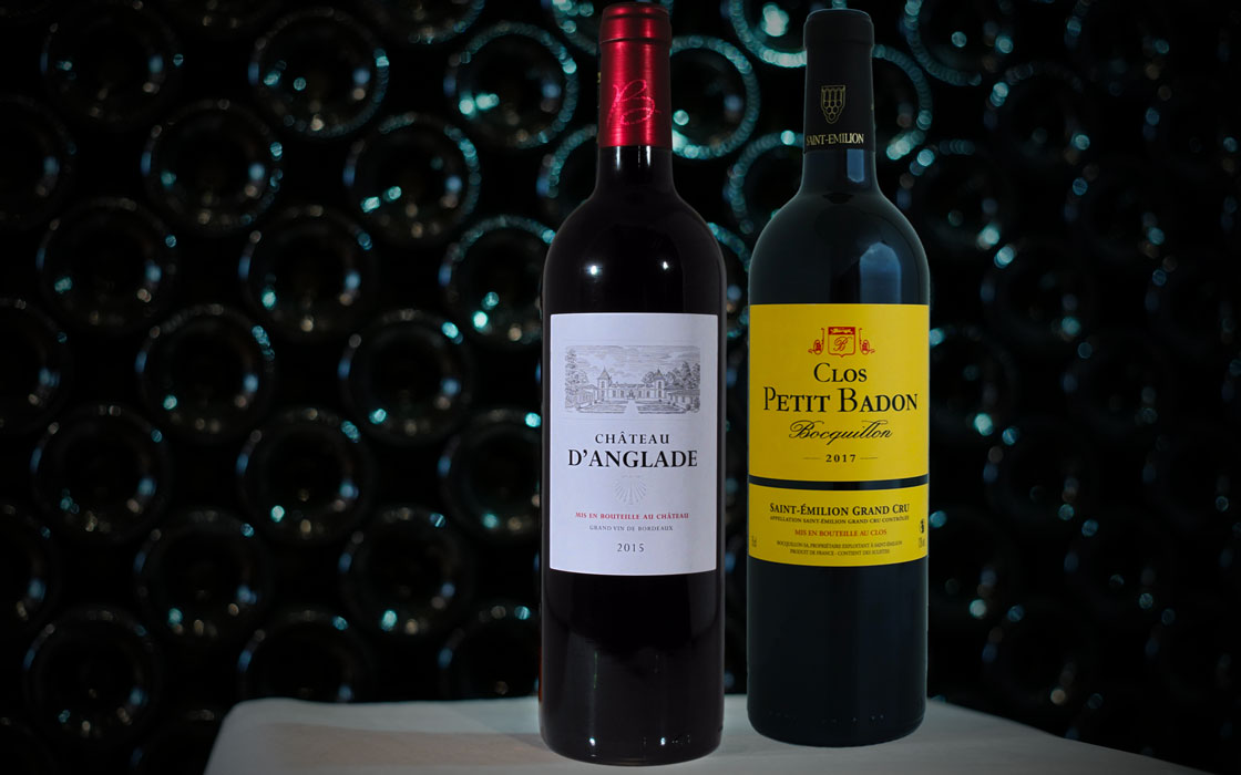 Vin rouge de Bordeaux et Saint-Emilion avec étiquette personnalisée