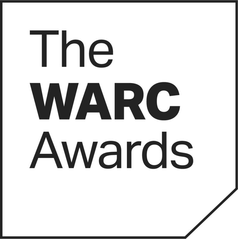 Logo with text The WARC Awards in black on white background with a folded corner.