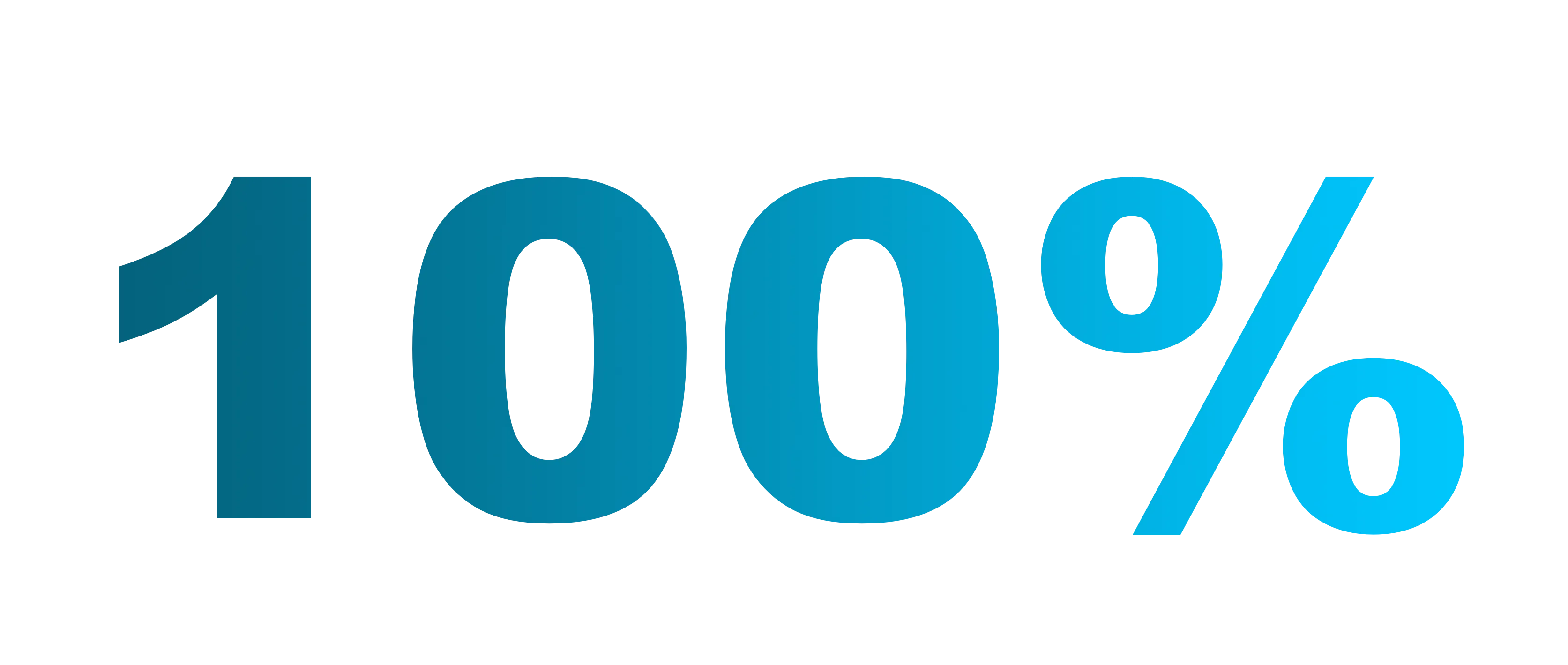 "100%" gross und fett in blauen Verlaufsfarben.