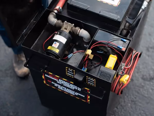 Close up of machinery with cables and tubing