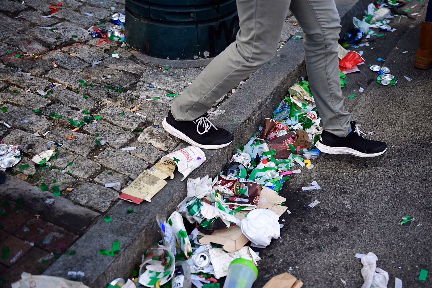 Trash on the street in Philadelphia after the&nbsp;Eagles' Super Bowl LII victory parade in 2018.