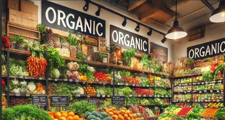 Shelves of organic food