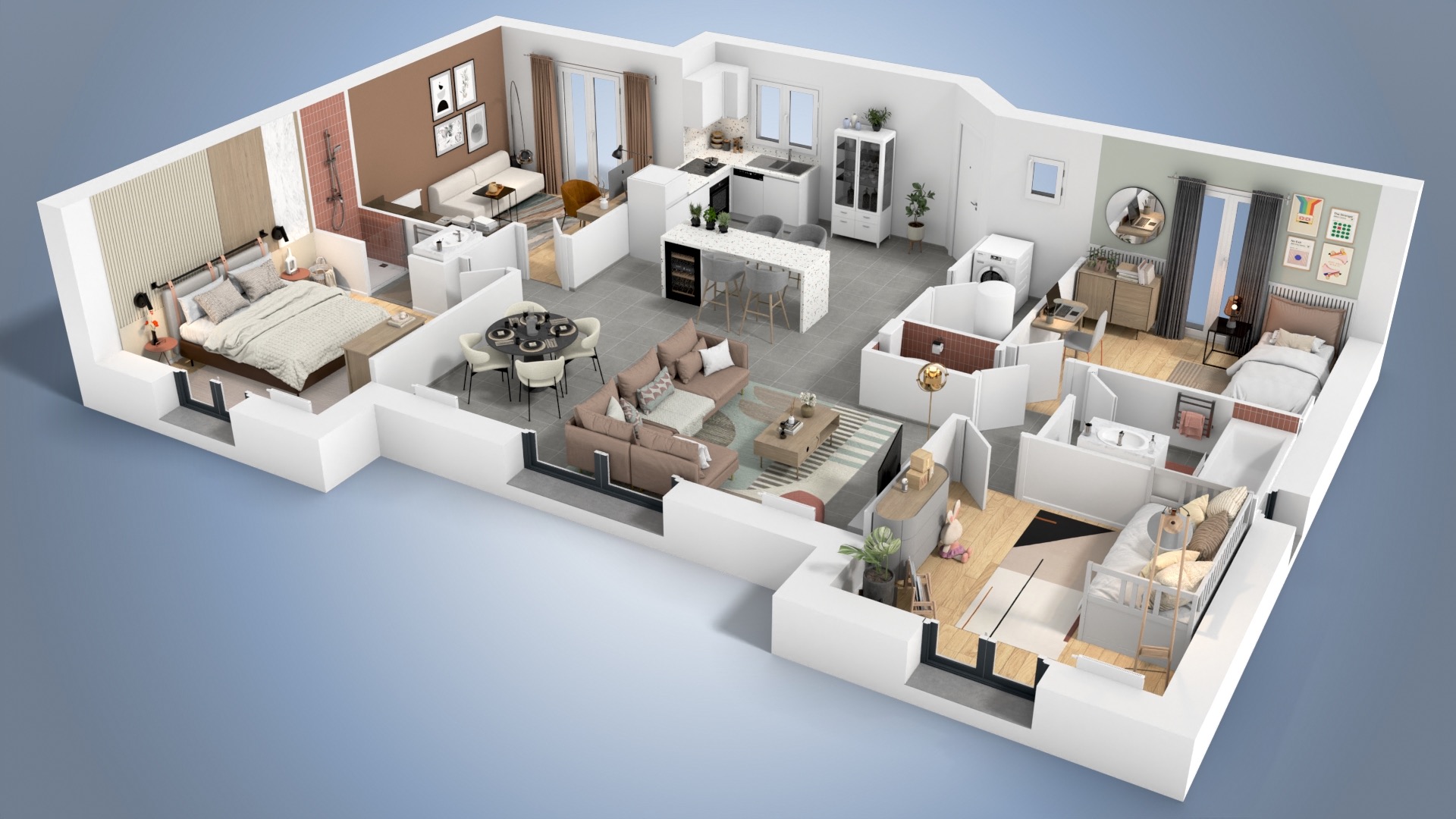 Plan intérieur de la maison Banian avec chambres confortables et circulation fluide