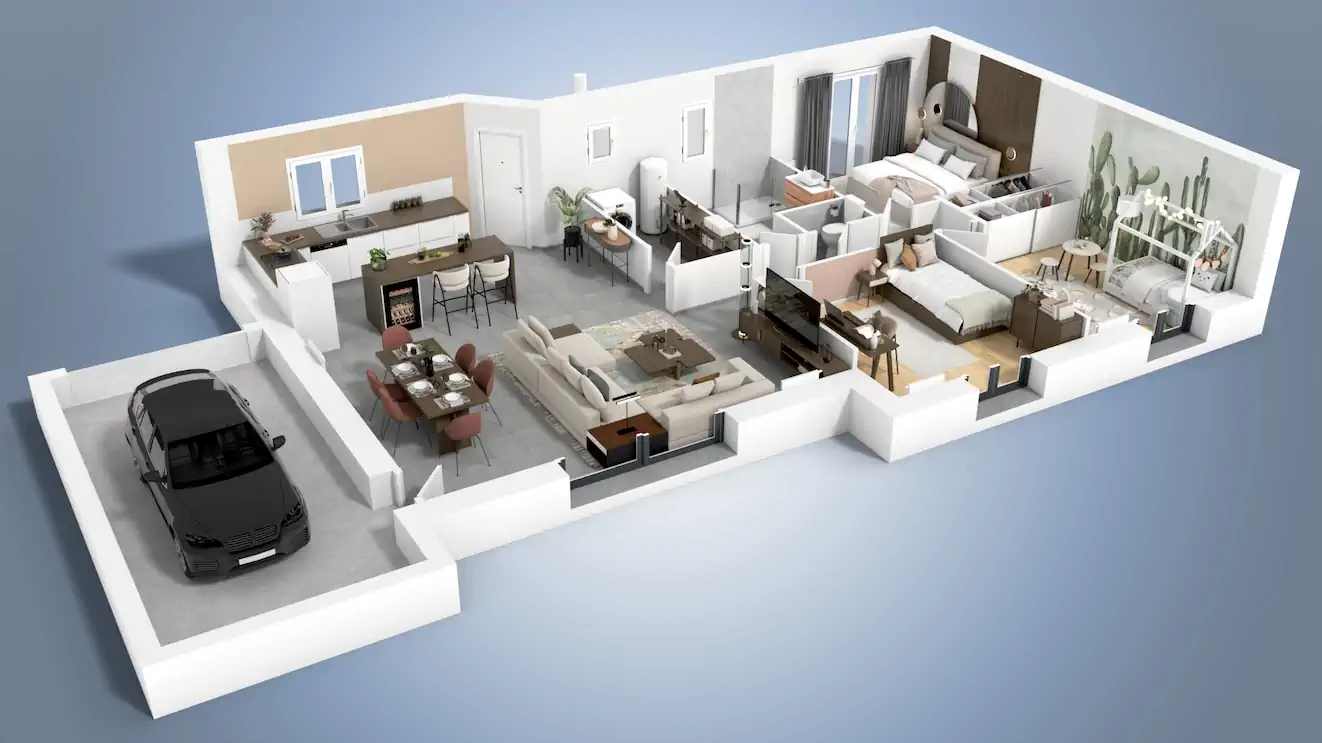 Plan intérieur de la maison Banian avec chambres confortables et circulation fluide
