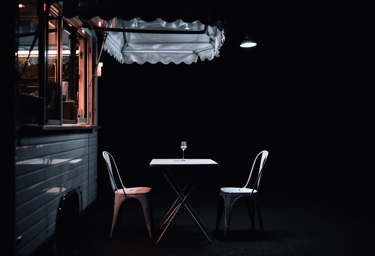 [background image] image of an outdoor eating area (for a food truck)